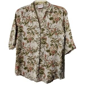 Laura Ashley Floral Button Up Shirt Linen Blouse Womens Sz L  Casual READ